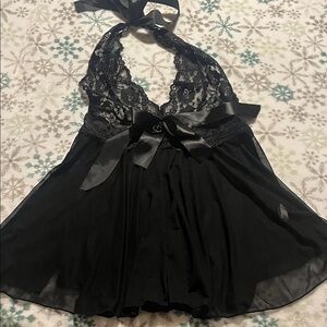 Black Lace Halter Babydoll Lingerie